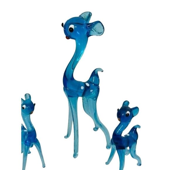 Vintage Murano Hand Blown Art Glass Miniature Light Blue Deer Figures Family Set - Picture 7 of 7